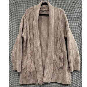 Barefoot Dreams Cozychic Cabin Cable Cardigan Tan Taupe Pockets Medium EUC